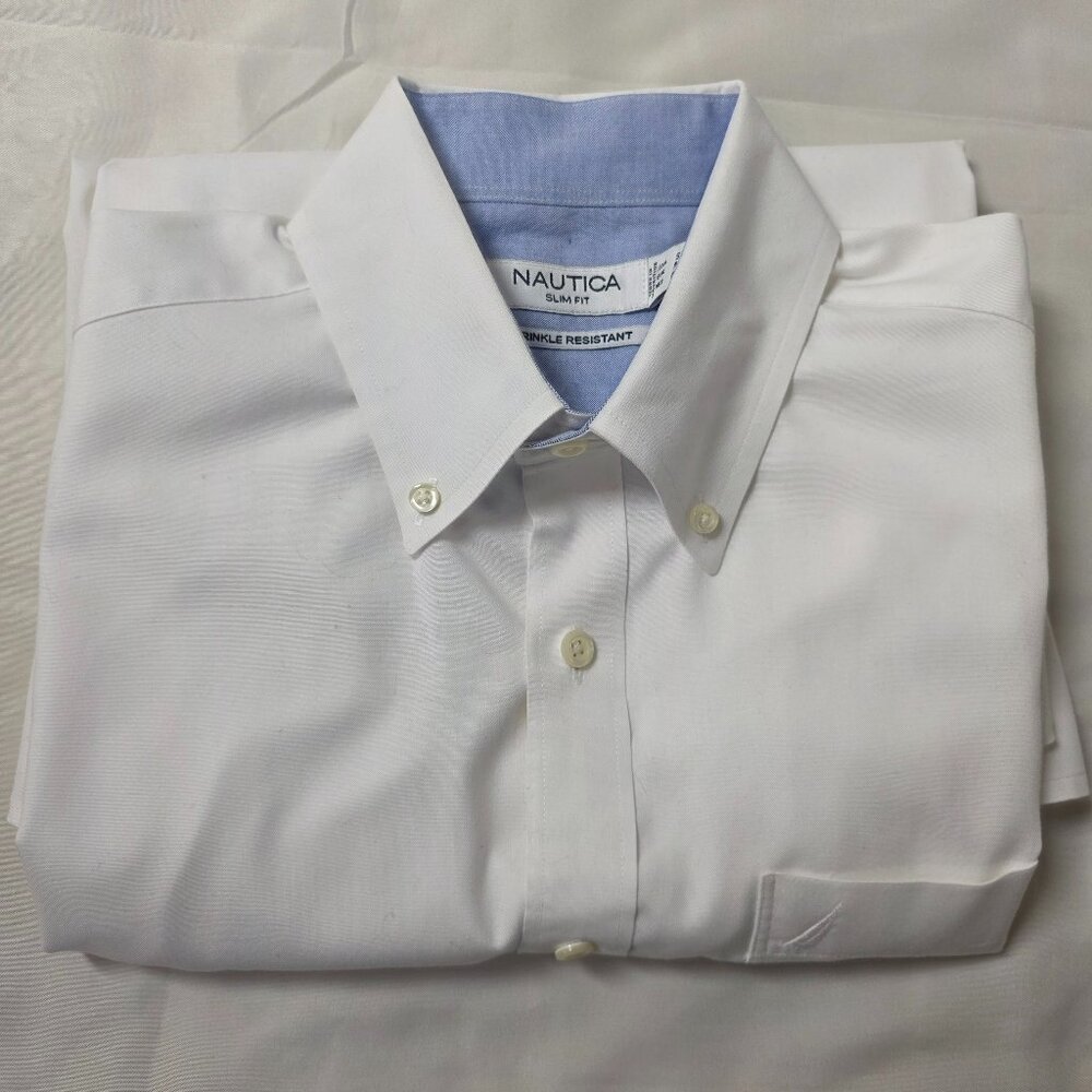 Nautica Button Up Long Sleeve Plaid Dress White Small